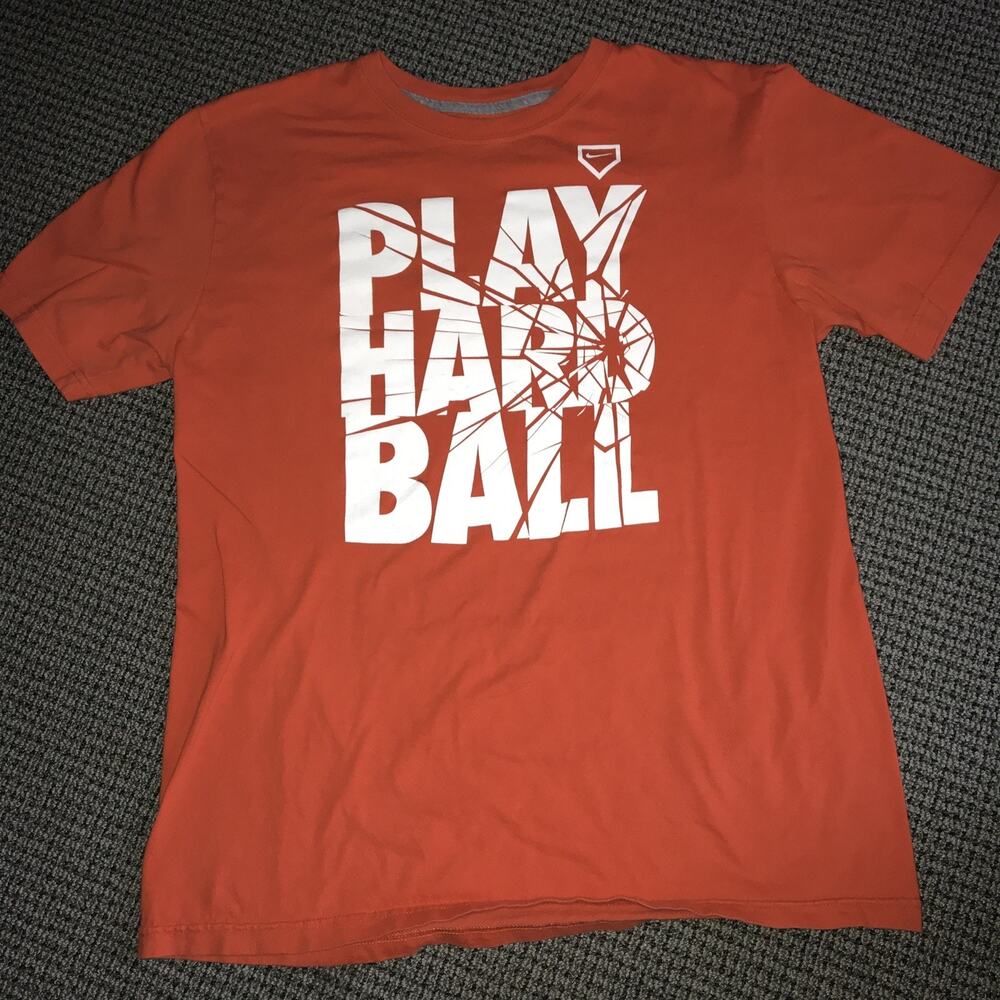 Nike‎ Tee Regular Fit Medium Orange “Play Hard Ball” Tee